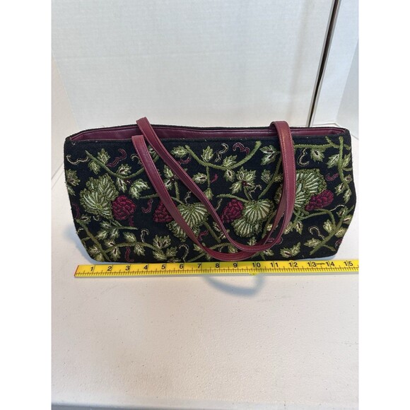 Carolee Vintage Embroidered Black Wool Hand Bag Purse, Acorn Motif With Beads - Picture 9 of 12